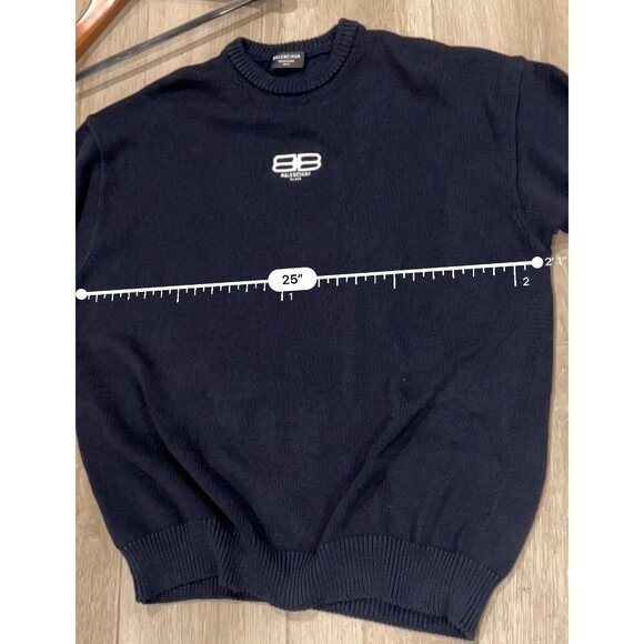 Balenciaga Logo Embroidered Knit Jumper men's  navy blue  sweater size L - Picture 11 of 14